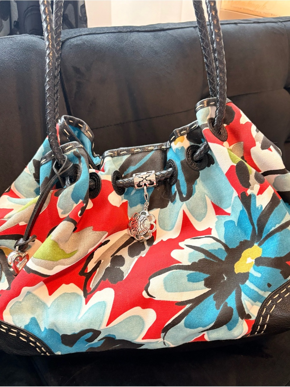 Brighton - Multicolor Floral Drawstring Shoulder Bag with Braided Handles